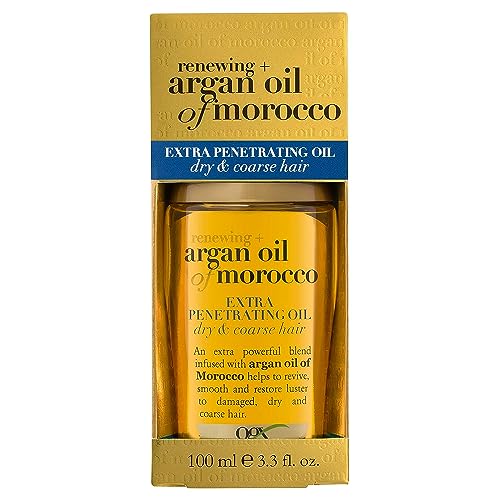 OGX Extra Strength Renewing + Argan Oil of Morocco Penetrating Hair Oil Treatment, Deep Moisturizing Serum for Dry, Damaged & Coarse Hair, Paraben-Free, Sulfated-Surfactants Free, 3.3 fl oz