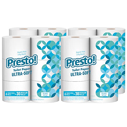 Amazon Brand - Presto! 313-Sheet Mega Roll Toilet Paper, Ultra-Soft, 6 Count (Pack of 4), 24 Family Mega Rolls = 120 regular rolls