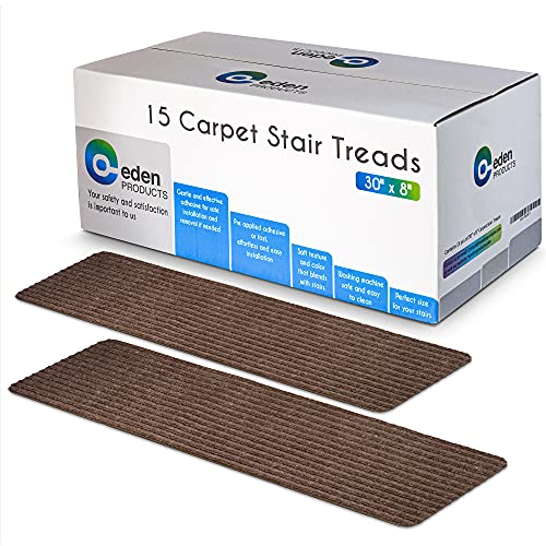 Non-Slip Carpet Stair Treads for Wooden Steps, 15pcs 8x30in Slip Resistance Indoor Peel & Stick Stair Treads Carpet Runner Mats for Elders, Kids, Dogs, Staircase Step Rugs Stair Grips Non-Slip, Mocha