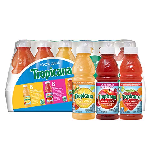 Tropicana 100% Juice 3-Flavor Fruit Blend Variety Pack, 10 Fl Oz, Bottles, (Pack of 24)