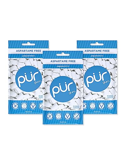 PUR Gum | Aspartame Free Chewing Gum | 100% Xylitol | Sugar Free, Vegan, Gluten Free & Keto Friendly | Natural Peppermint Flavored Gum, 55 Pieces (Pack of 3)