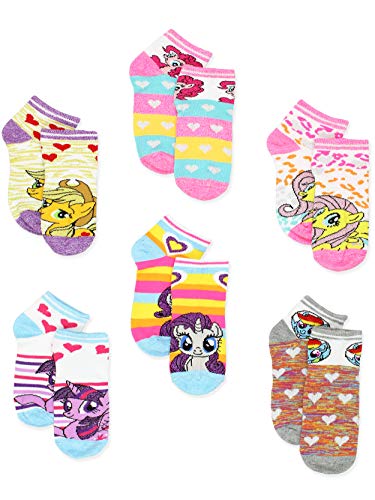 My Little Pony Girls 6 pack Socks (Shoe: 10-4 (Sock: 6-8), Blue Hearts Stripes)