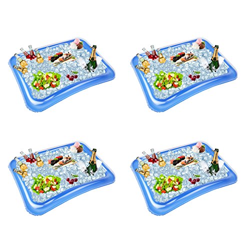 4-Pack Inflatable Ice Serving Bar Coolers for Parties, Salad BBQ Picnic Ice Food Drinks Buffet Server Tray for Indoor Outdoor Party