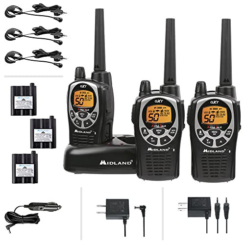 Midland - GXT1000X3VP4 - Walkie Talkie Long Range Two-Way Radio - 50 Channel GMRS Radio - 142 Privacy Codes, SOS Siren, and NOAA Weather Alerts and Weather Scan - Black/Silver, 3-Pack