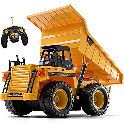 Top Race Remote Control Dump Truck - 5-Channel Electric Radio Control Construction Vehicles - Realistic Toy with Lights and Sounds for Kids 3+ - Car Truck for Indoor, Outdoor, or Sandbox Adventures