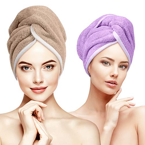 Hair Towel Wrap for Long Hair, INNELO Large Microfiber Hair Drying Towel Wrap for Curly Thick Long Hair, Super Water Absorbent Quick Dry Anti Frizz Hair Turban Towel for Women Girls 2 Pack