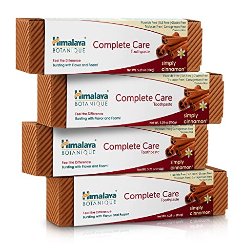 Himalaya Botanique Complete Care Toothpaste, Herbal, Cinnamon Flavor, Fights Plaque, Freshens Breath, Fluoride Free, No Artificial Flavors, SLS Free, Cruelty Free, Foaming, 5.29 Oz, 4 Pack