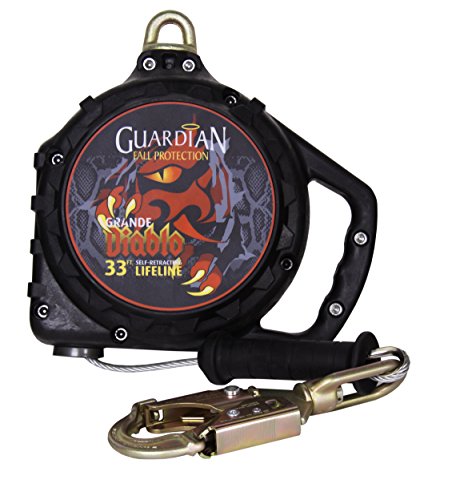 Guardian Fall Protection 42009 Diablo Cable SRL – 33 ft. Self Retracting Lifeline with Carabiner, Swivel Snap Hook & Connector, Galvanized Cable