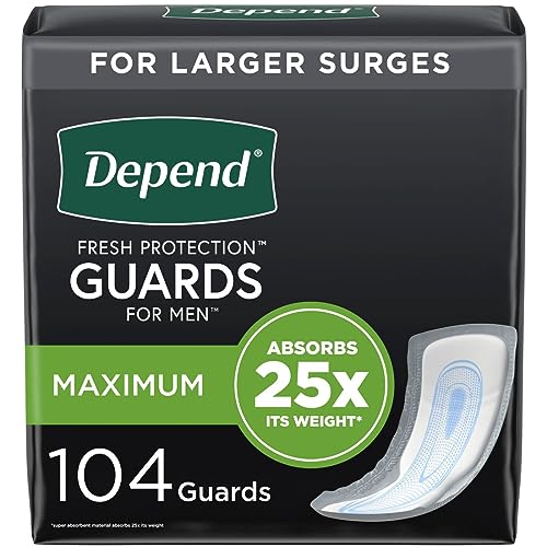 Depend Incontinence Guards/Incontinence Pads for Men/Bladder Control Pads, Maximum Absorbency, 104 Count