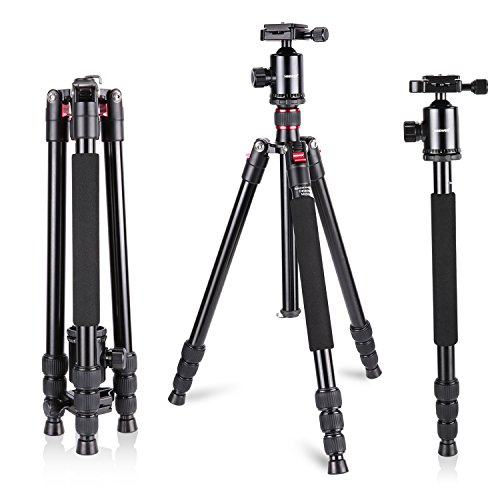 Neewer Aluminum Alloy 64 inches/162 Centimeters Camera Travel Tripod Monopod with 360 Degree Ball Head,1/4 inch Quick Shoe Plate and Bag for DSLR Camera Video Camcorder up to 26.5 pounds/12 kilograms