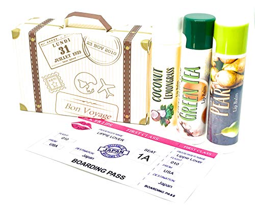 Lickerlips World Flavors Lip Balm (Japan) Pack | Green Tea Pear Coconut Lemongrass Flavors | Beeswax MangoButter Jojoba Hempseed Oils Vitamin E | 3 tubes (4 grams each) in retro Suitcase