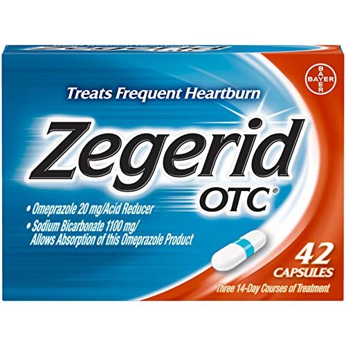 Zegerid OTC Heartburn Relief, 24 Hour Stomach Acid Reducer Proton Pump Inhibitor With Omeprazole and Sodium Bicarbonate, Capsules, 42 Count