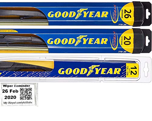 Windshield Wiper Blade Set/Kit/Bundle for 2008-2019 Toyota Highlander - Driver, Passenger Blade & Rear Blade & Reminder Sticker (Hybrid with Goodyear Rear)