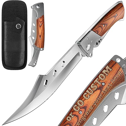 Long Blade Folding Knife - Sharp Hunting Hiking Camping Tactical Survival Work Knives for Men Women - Foldable Large Knife with Rosewood Handle - Fits any Knife Sharpener - Gift for Dad Husband 4172