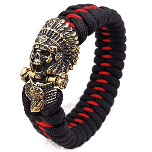 CooB EDC Paracord Survival Outdoor Bracelet with Awesome Hand-Casted Metal Shackle Buckle Indians Chief (1pcs/Lot)