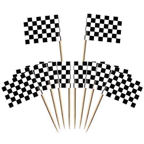Wobe 100 Pack Racing Flag Toothpick Flags, Cupcake Flags Labeling Marking Cake Toppers Shower Decoration Dinner Flags Cocktail Sticks Markers for Cupcake Sandwiches Appetizers Cheese