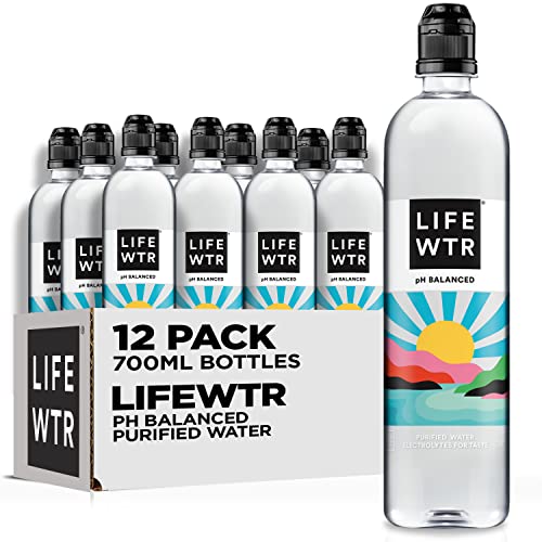 LIFEWTR Premium Purified Water, pH Balanced with Electrolytes, 100% recycled plastic bottles, 23.7 Fl Oz Flip Cap Bottles, 700 mL (Pack of 12)