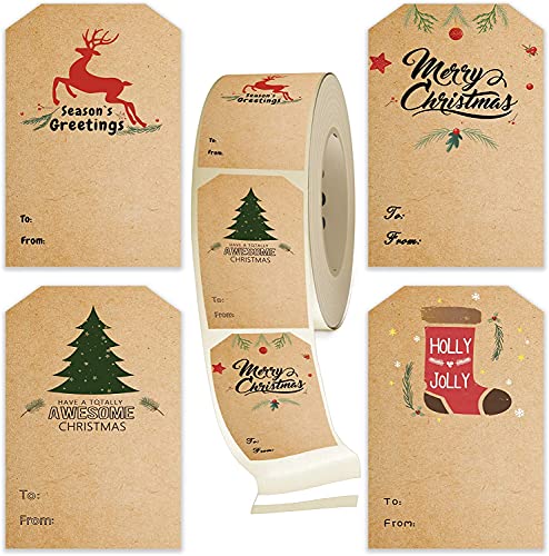 Self Adhesive Gift Tag Stickers -Christmas Gift Tags- Decorative Stickers for Holiday Presents & Packages - Easy to Write& Peel - Convenient Dispenser Box, 80 Pcs & 2 x 3 Inch (Christmas Gift Tag)