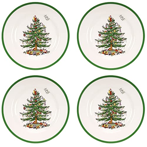 Spode Christmas Tree Dinner Plate | set of 4 Dinner, Salad, Pasta, and Appetizer Plates 10.5 Inch | Made of Fine Earthenware | Microwave and Dishwasher Safe
