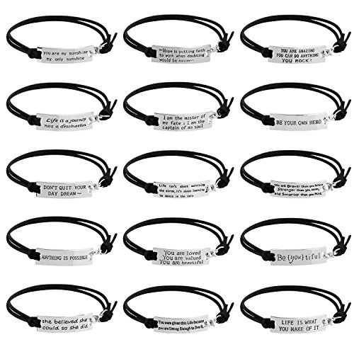 AleapDoll Wholesale 15 PCS Inspirational bracelets Gifts for women men unique Christmas Birthday friendship gift Motivational Quotes leather Bangle jewelry