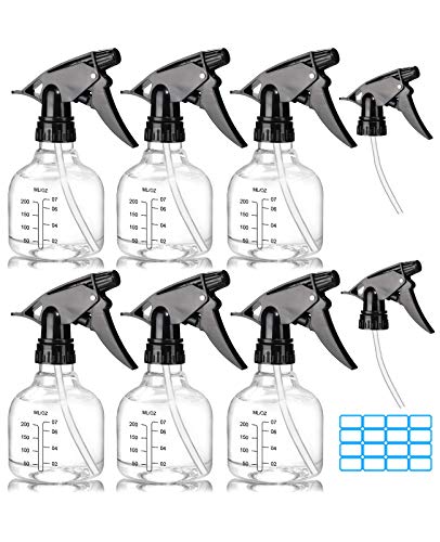 MUCAL Empty Plastic Spray Bottles 8oz for Cleaning Solutions Hair Plants, 6 Pack Small Spray Bottle with Measurements Durable Adjustable Nozzle and Labels