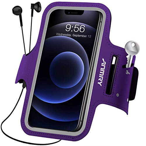 Cell Phone Armband,ANMRY Running Sports Arm Band Strap Holder Pouch Case for iPhone 11 Pro Max, Xs Max, Xr, 8 7 6 Plus, Galaxy S10 S9 S8 S7 Plus, Adjustable Band, W/Key Holder and Card Slot(Purple)