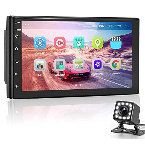 Hikity Android Car Stereo Double Din Car Radio System 7 Inch 1080P HD Touch Screen GPS Navigation Receiver Support WiFi, Bluetooth, FM Radio, Mirror Link + Dual USB + Backup Camera