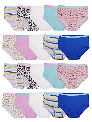 Fruit of the Loom Girls' Tag Free Cotton Brief Underwear Multipacks, Brief-20 Pack-White/Stripes/Animal Print, 8