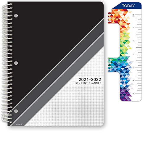 Global Datebooks Dated Middle School or High School Student Planner for Academic Year 2021-2022 (Matrix Style - 8.5'x11' - Black Stripe) - Includes Ruler/Bookmark and Planning Stickers