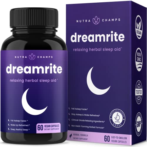NutraChamps Sleep Aid | Herbal Sleeping Pill for Adults with Melatonin, Magnesium, Chamomile, Valerian | Non-Habit Forming Sleep Supplements | 60 Vegan Capsules