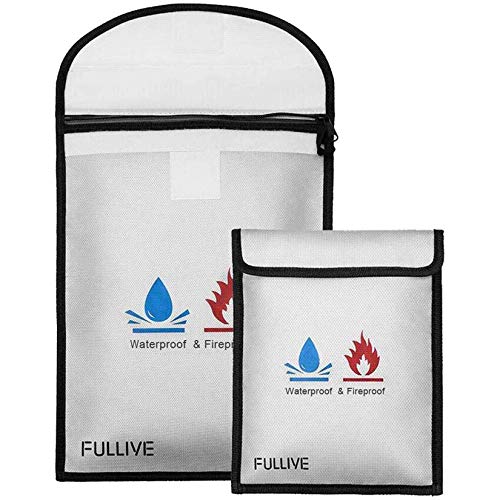Fireproof Document Bag - 15'X11' Fireproof Safe Bag, 7'x9' Money Pouch Envelope, Non-Itchy Silicone Coated File Storage, Waterproof Document Holder, Money Bag with Zipper