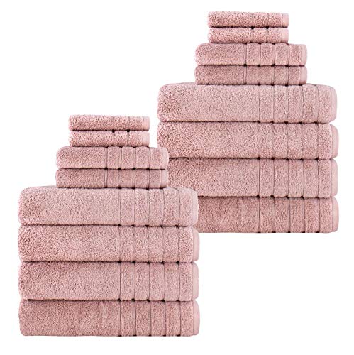 Towels Beyond Luxury Soft Premium Cotton Towel Set - Quick Dry Absorbent Bathroom Towels, 2 Bath Towels, 1 Hand Towel, and 1 Washcloth, 100% Turkish Cotton, 8-Piece Set (Rose)