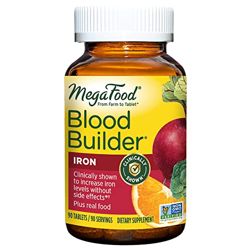 MegaFood Blood Builder - Iron Supplement Clinically Shown to Increase Iron Levels without Side Effects - Energy Support with Iron, Vitamins C and B12, and Folic Acid - Vegan - 90 Tabs