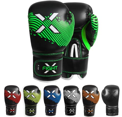 FightX Kids Boxing Gloves for 3-8 Years 4 6 Oz Training MMA Boys Girls Kickboxing Punching Gloves for Training, Punching Bag, Muay Thai, MMA (Black/Green Fluorescent, 6oz)