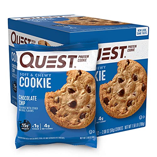 Quest Nutrition Chocolate Chip Protein Cookie, Keto Friendly, High Protein, Low Carb, Soy Free, 12 Count 'Packaging may vary'