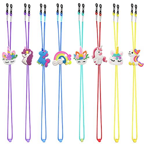 8PCS Kids Glasses Strap Unicorn Rainbow Adjuster Stretchy Eyeglass Strap for Girls Boys