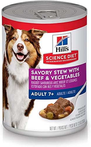 Hill's Science Diet Senior 7+ Canned Dog Food, Savory Stew with Beef & Vegetables, 12.8 oz. Cans, 12-Pack