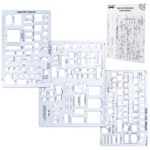 Mr. Pen- House Plan, Interior Design and Furniture Templates, Drafting Tools and Ruler Shapes for Architecture - Set of 3