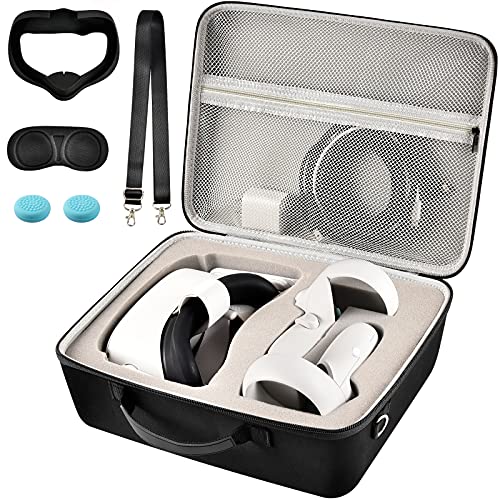 Hard Carrying Case for Meta/for Oculus Quest 2 All-in-One VR Gaming Headset and Touch Controllers, Portable Travel Cover Storage Bag with Silicone Face Cover & Lens Protector for Quest 2 Accessories