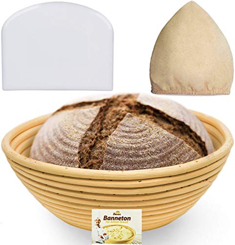 9 Inch Bread Banneton Proofing Basket - Baking Bowl Dough Gifts for Bakers Proving Baskets for Sourdough Bread Scraper Tool Starter Proofing