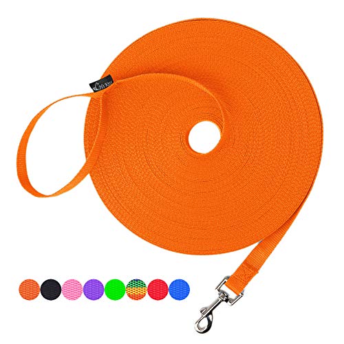 Hi Kiss Dog/Puppy Obedience Recall Training Agility Lead - 15ft 20ft 30ft 50ft 100ft Leash - Great for Play, Camping, or Backyard - Orange 30ft