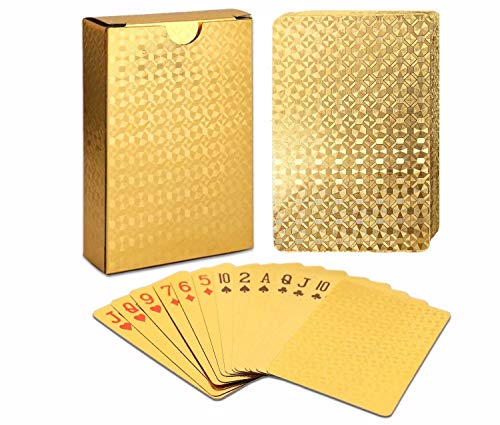 EAY Deck of Cards, Gold Deck of Cards, Gold Playing Cards, Gold Waterproof Playing Cards, Waterproof Playing Cards, Poker Cards, Deck of Waterproof Cards, Washable Flexible, Use for Party and Game