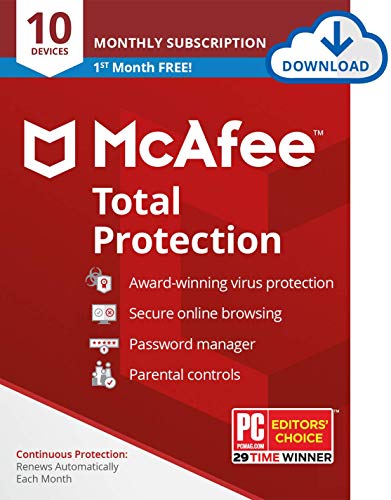 McAfee Total Protection 2022 | 10 Device | Antivirus Internet Security Software | VPN, Password Manager, Dark Web Monitoring & Parental Controls | 30 Days Free with Monthly Auto Renewal - Amazon Exclusive Subscription