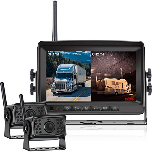 Digital Wireless Dual Backup Camera Kit, Niloghap New Upgrade HD 720P Observation System, 7 inch Built-in DVR LCD Monitor and Night Vision IP69 Waterproof Front/Rear View Camera