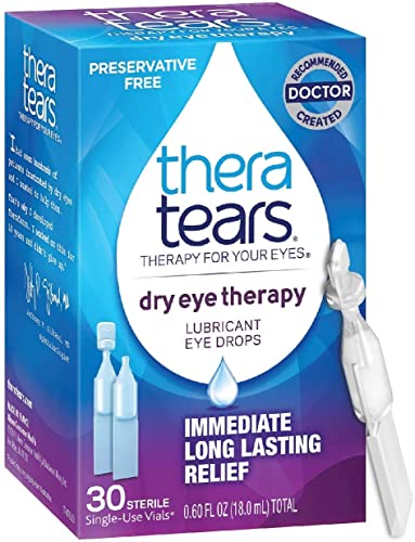 TheraTears Dry Eye Therapy Lubricating Eye Drops for Dry Eyes, Preservative Free Eye Drops, 30 Single-Use Vials