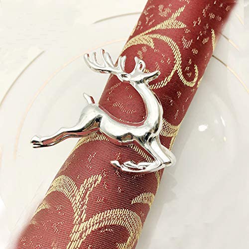 DoBThing Napkin Rings Set of 6 Silver Set of 6 Napkin Rings Christmas, Holidays, Thanksgiving (Deer-2)