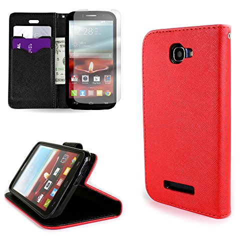 Alcatel One Touch Fierce 2 Flip Wallet Pouch Phone Case by CoverON (Carryall Series) with Screen Protector for ALCATEL One Touch Fierce 2 / Pop Icon - Red + Black