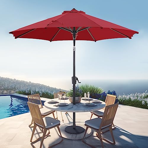 LE CONTE 9 ft Patio Umbrella Outdoor Market Umbrellas Table Umbrellas | 3 Years Non-fading material & Push Button Tilt | Best for Deck, Balcony, Garden, Lawn & Pool (Red)