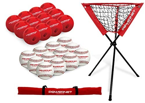 PowerNet 12 PK Practice Baseballs + 12 PK Limited Flight Crushers + Ball Caddy Bundle | Perfect for Baseball Soft Toss, Batting, Fielding, Hitting, Pitching, Practice or Training in Limited Space