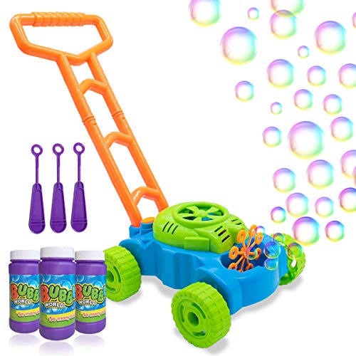 Lydaz Bubble Lawn Mower for Toddlers, Kids Bubble Blower Maker Machine, Summer Outdoor Push Toys, Valentines Day Birthday Gifts Easter Basket Stuffers Toys for Preschool Baby Boys Girls